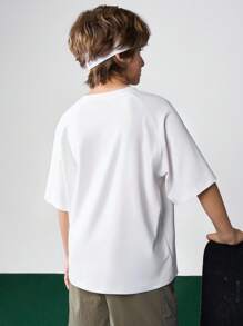 JNSQ Tween Boy Back To School Outdoor Professional Sports T-Shirt, Children Round Neck 3D Embroidery 4-Needle 5-Thread Seamless Outdoor Professional Sports Loose T-Shirt