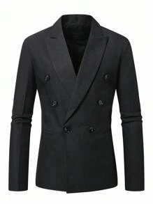 Manfinity Mode Men's Double-Breasted Lapel Neck Long Sleeve Business Formal Suit Set - Black - View 6