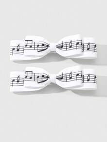 ROMWE Anime 2 pièces Ensemble de barrettes à cheveux minimalistes, élégantes et avec impression de notes de musique en noir et blanc, ruban à double couche. Convient pour les sœurs, les amies, le port quotidien, cadeau de fête.