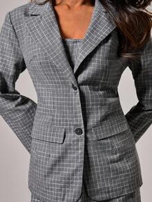 COSMINA 女士格子翻领长袖夹克和露肩连衣裙优雅两件套