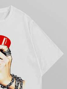 ROMWE MEN Street Life 男式哥特式图案印花短袖T恤，夏季，万圣节 - 白色 - 查看 4