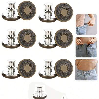 SHEIN 6 件/12 件牛仔裤纽扣替换件 17 毫米免缝纫金属纽扣修理套装 免钉可拆卸牛仔裤纽扣替换套装 情人节、婚礼、生日、纽扣、缝纫、缝纫用品、缝纫配件、工艺用品、DIY、成人工艺品