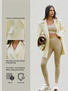 Fluxe Damen Einfarbige Marmorierte Reverskragen Langarm Lässig Loose Blazer - Gelb - Übersicht 2