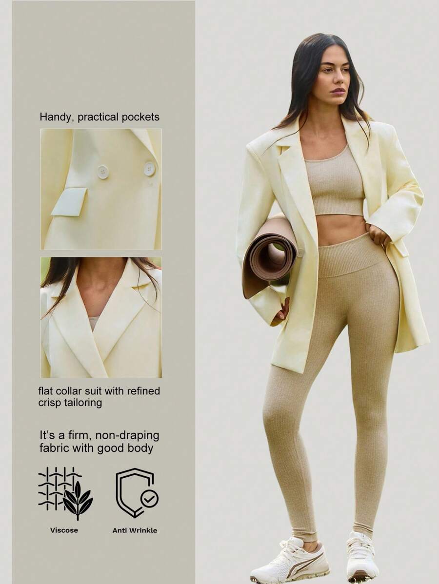 Fluxe Damen Einfarbige Marmorierte Reverskragen Langarm Lässig Loose Blazer