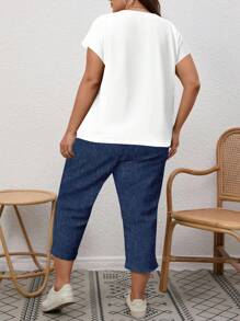 EMERY ROSE 2 pezzi set casual e minimalista con stampa di cuori blu nautico, adatto per vacanze estive in taglie forti