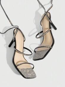 CUCCOO SZL 女士方头透明TPU水钻装饰时尚闪亮方头派对和日常穿着高跟鞋 - 黑色 - 查看 2