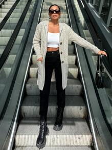 EURMUSE Women's Solid Color Long Sleeve Single-Breasted Casual Hooded Knit Cardigan, Autumn/Winter - White - View 4