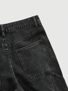 ROMWE MEN Prep Men's Casual Street Fashion Patch Pocket Denim Jeans - Black - View 5