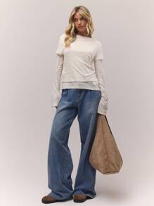 MUSERA 双层印花长袖上衣，酷女孩舒适可爱户外探险春夏假日必备 - 杏色 - 查看 4