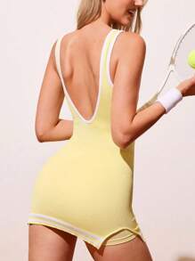 Sovereign Charm Vestido deportivo sin espalda con ribete de contraste para mujer en verano - Amarillo - Ver 2