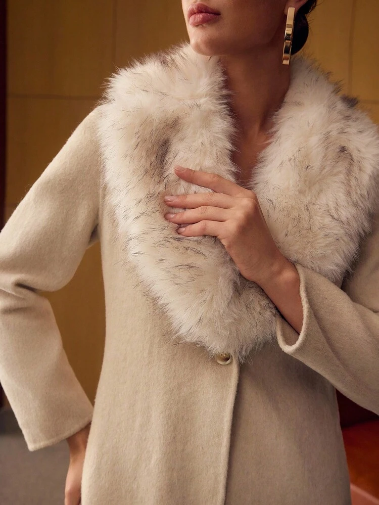 WOOL CONTRAST FAUX FUR OVERCOAT