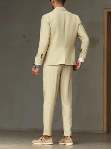 Manfinity Mode Plus Size Men's Solid Color Lapel NeckLong Sleeve Jacket And Pants Suit Set - Apricot - View 2