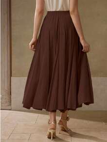 MOTF PREMIUM 纯色拉链侧喇叭长裙 - 酒紅色 - 查看 2