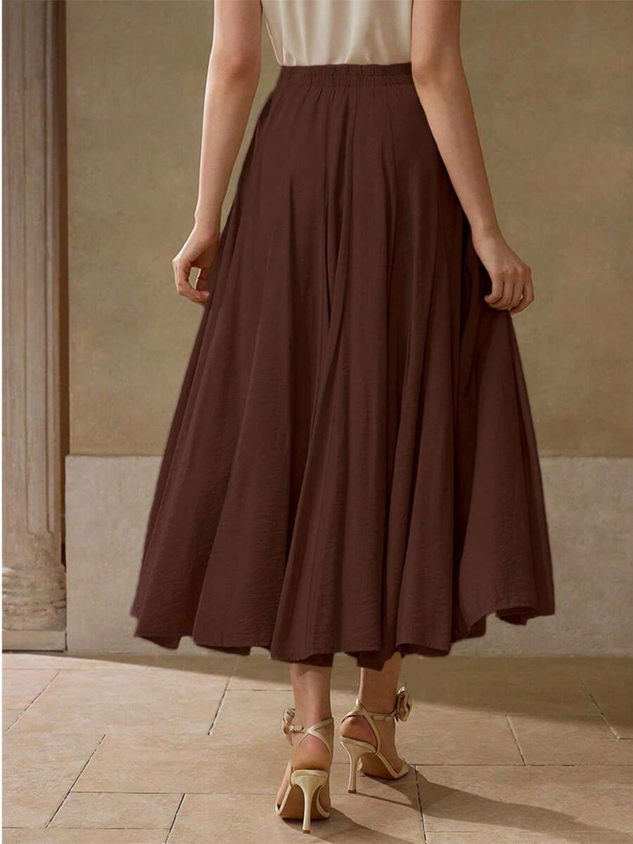 MOTF PREMIUM 纯色拉链侧喇叭长裙 - 酒紅色 - 查看 2