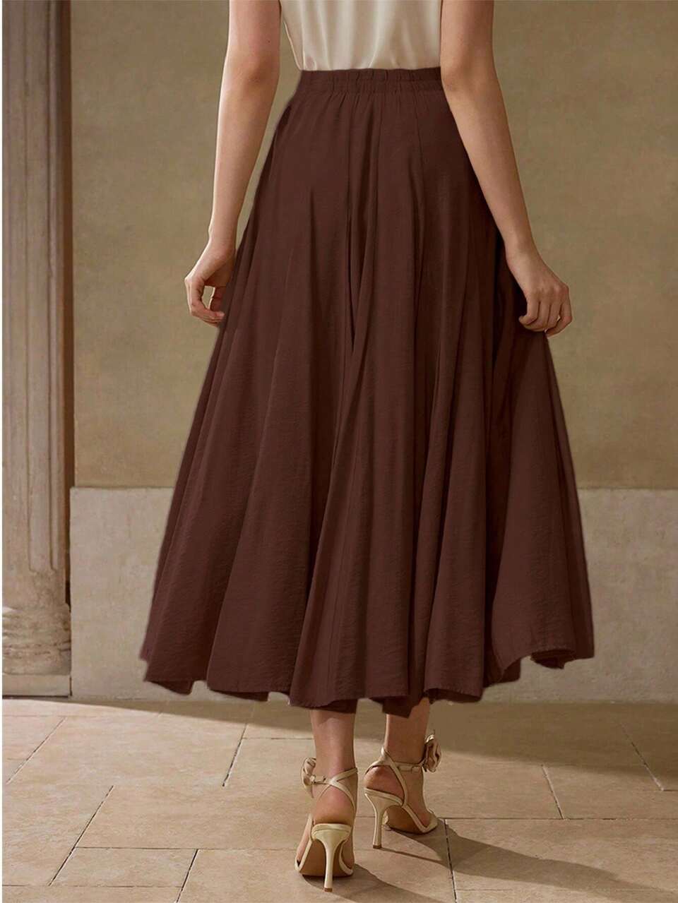 SOLID ZIPPER SIDE FLARE LONG SKIRT