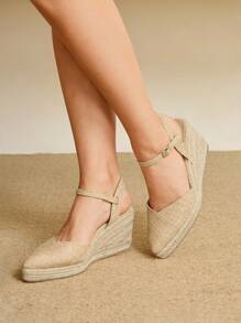 Styleloop 女士坡跟厚底编织一脚蹬鞋，波西米亚风格厚底凉鞋