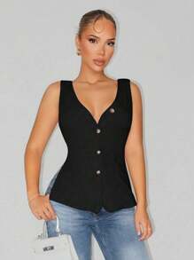 Sirith 女士性感优雅休闲深 V 领系腰袖开衫衬衫，适合日常旅行通勤 - 黑色 - 查看 3