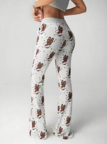 SHEIN ICON 修身卡通印花超低腰喇叭裤女式运动裤 - 淺灰色 - 查看 2