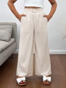 SHEIN Tween Girls' Casual Loose Straight Leg Pants