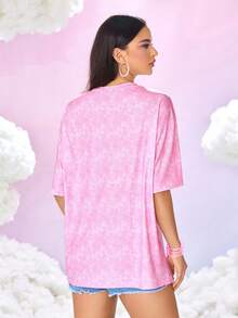 My Little Pony X SHEIN Women's Casual Everyday Street Chic Cartoon Pegasus & Tie-Dye Print Loose Fit T-Shirt, Summer - Pink - View 2