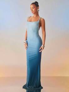 Hauture Đầm Maxi hở lưng trễ vai đuôi cá Ombre gợi cảm cho đêm nghỉ hè của phụ nữ - Màu xanh lam - Xem 3