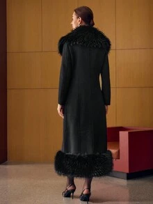 MOTF PREMIUM 羊毛对比仿皮草大衣 - 黑色 - 查看 4