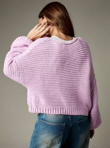 MISSGUIDED 粗针织短款开衫纽扣前开襟超大灯笼袖 V 领冬秋季毛衣舒适休闲针织衫