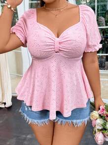 SHEIN MOOSTA Tricou Jacquard Dulce Și Drăguț Cu Mânecă Scurtă, Decolteu Henley