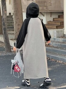 Dazy Kids 少女针织抓绒连帽印花连衣裙，秋冬季 - 灰色 - 查看 4