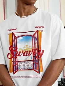 SWAVVY T-shirt décontracté pour hommes avec imprimé slogan Château, été - Blanc - Voir 5