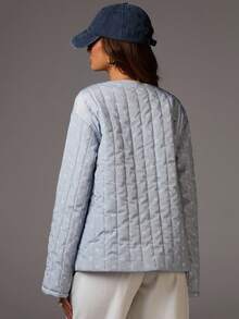 Athîral Women's Ditsy Floral Front Tie Long Sleeve Loose Winter Jacket ,Quilted Jacket Baby Blue Jacket ,Winter Women Outfits ,Daily,Casual Woman - Multicolor - View 2