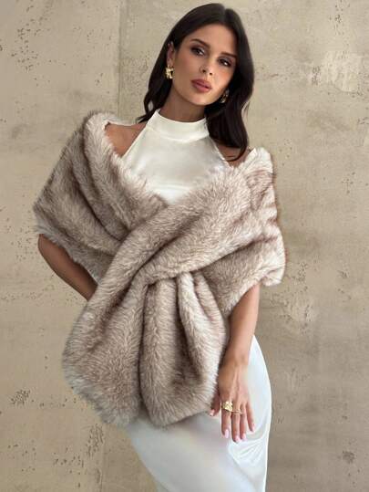 Firerie Fall/Winter Elegant Minimalist Khaki Beige Shawl Collar Faux Fur Sleeveless Jacket, Fashion Versatile Club Wear, Autumn/Winter Fall Women Clothes Elegant Party Coat Fall Outfits Women Winter Dresses For Women,Women's Fake Fur Coat,