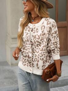 Brillora 女士复古豹纹开衫，适合秋冬季外出度假 - 彩色 - 查看 6