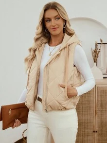 EMERY ROSE Áo khoác không tay có mũ trùm đầu màu trơn thường ngày dành cho nữ, Áo vest phao thu đông dành cho nữ Áo vest có mũ trùm đầu Áo vest có đệm Áo vest chần bông Quần áo mùa đông dành cho nữ Áo khoác mùa đông Áo khoác mùa đông Áo khoác mùa đông dành cho nữ Quần áo mùa thu dành cho nữ Quần áo mùa đông dành cho nữ Quần áo mùa thu Quần áo mùa đông dành cho nữ - Màu Khaki - Xem 3