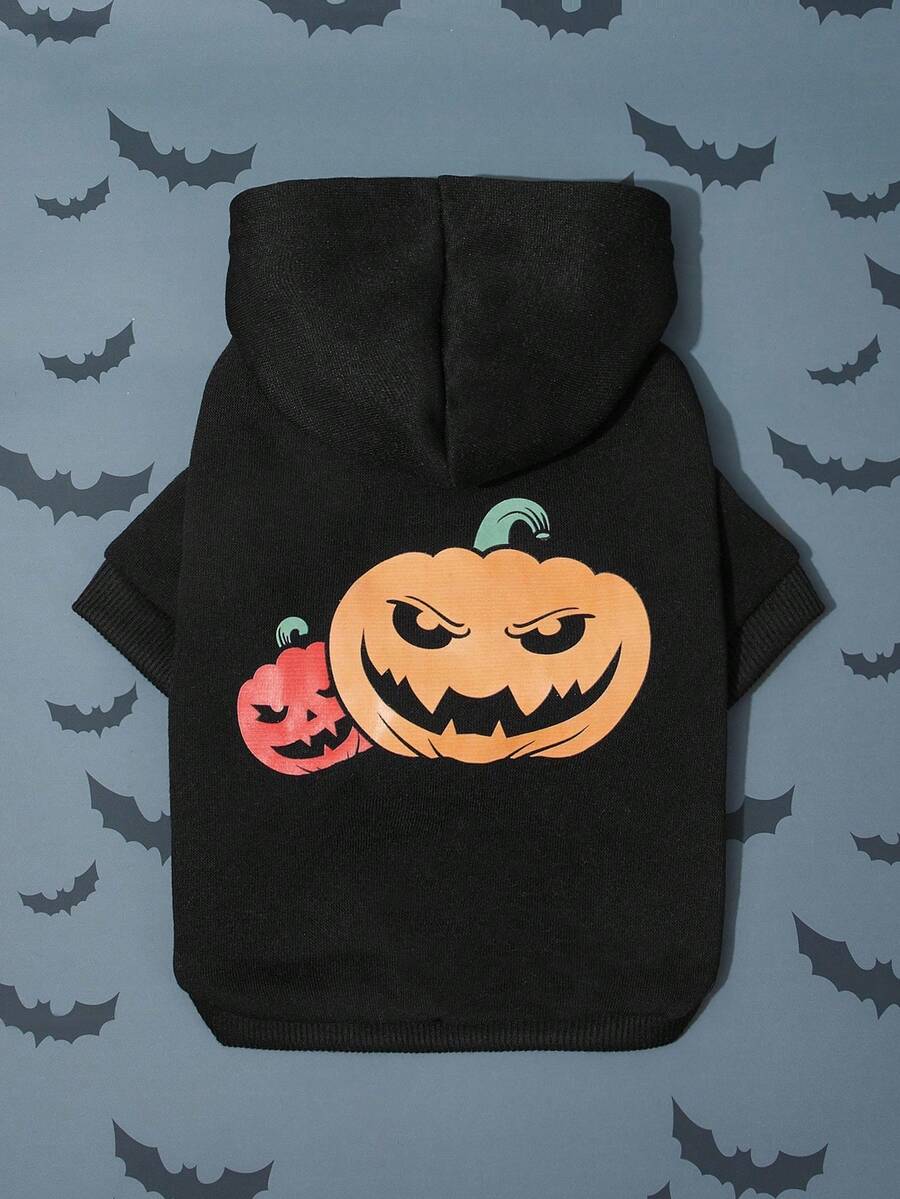 PETSIN Áo nỉ trùm đầu Halloween in hình bí ngô đôi, màu đen - Nhiều màu - Xem 1