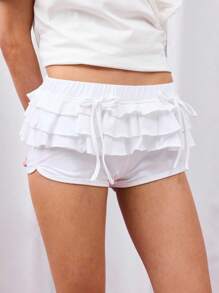COUREZ Low Waist Frill Micro Short /Y2K Micro Shorts Going Out Outfits Fall Women Clothes Cute Vacation - White - View 6