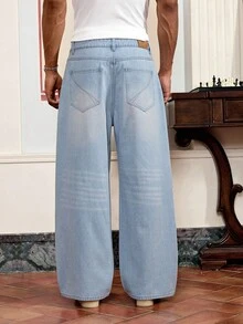 SWAVVY 男士梭织休闲宽松裤，时尚日常穿着 - 藍色 - 查看 2