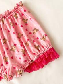 少女可爱荷叶边蝴蝶结蕾丝拼接平角内裤 - 粉色 - 查看 5