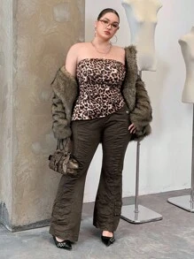 SHEIN EZwear Plus Size Women's Leopard Print Tube Top, For Summer