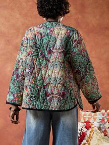 Bóhologie Women's Casual Cashew Pattern Long Sleeve Single-Breasted Quilted Jacket Womens Jacket Paisley Jacket Floral Jacket Lightweight Quilted Jacket - Multicolor - View 2