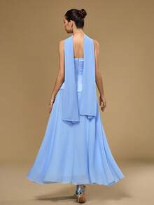 Coutiva Elegant Strapless Women's Evening Gown With Sash Sequin Dress  Lace Dress Blue Dress Back To School Clothes  Luxury Evening Dresses For Women - Blue - View 3