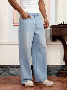 SWAVVY 男士梭织休闲宽松裤，时尚日常穿着 - 藍色 - 查看 6