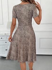 SHEIN Clasi Women's Fashionable Leopard Print Mid-Length Dress, Summer - Multicolor - View 2