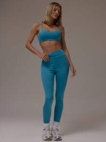 MUSERA ESSENTIALS 吊带圆领柔软针织抹胸上衣，深V露背吊带款，休闲、机场、居家服、秋季圣诞节、优雅 - 水鴨藍 - 查看 5