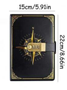 SHEIN 1 pieza Cuaderno con patrón de brújula negra, diario vintage y creativo con protección de contraseña