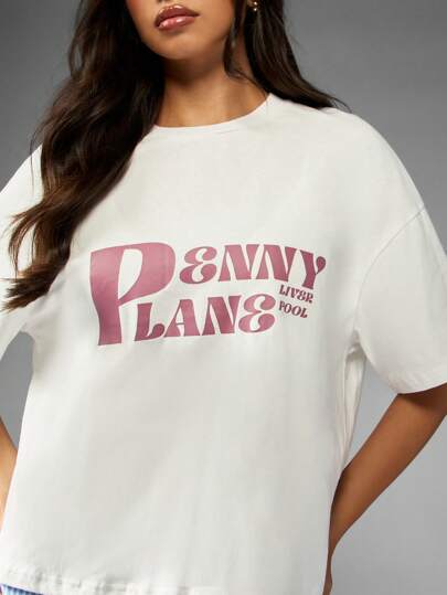 MISSGUIDED Penny Lane Live Pool 超大短袖棉质 T 恤复古风格复古乐队音乐图形印花时尚节日音乐会休闲夏装