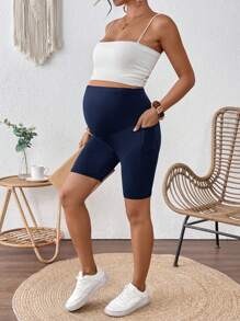 SHEIN Maternity Casual Solid Color Adjustable Waist Leggings