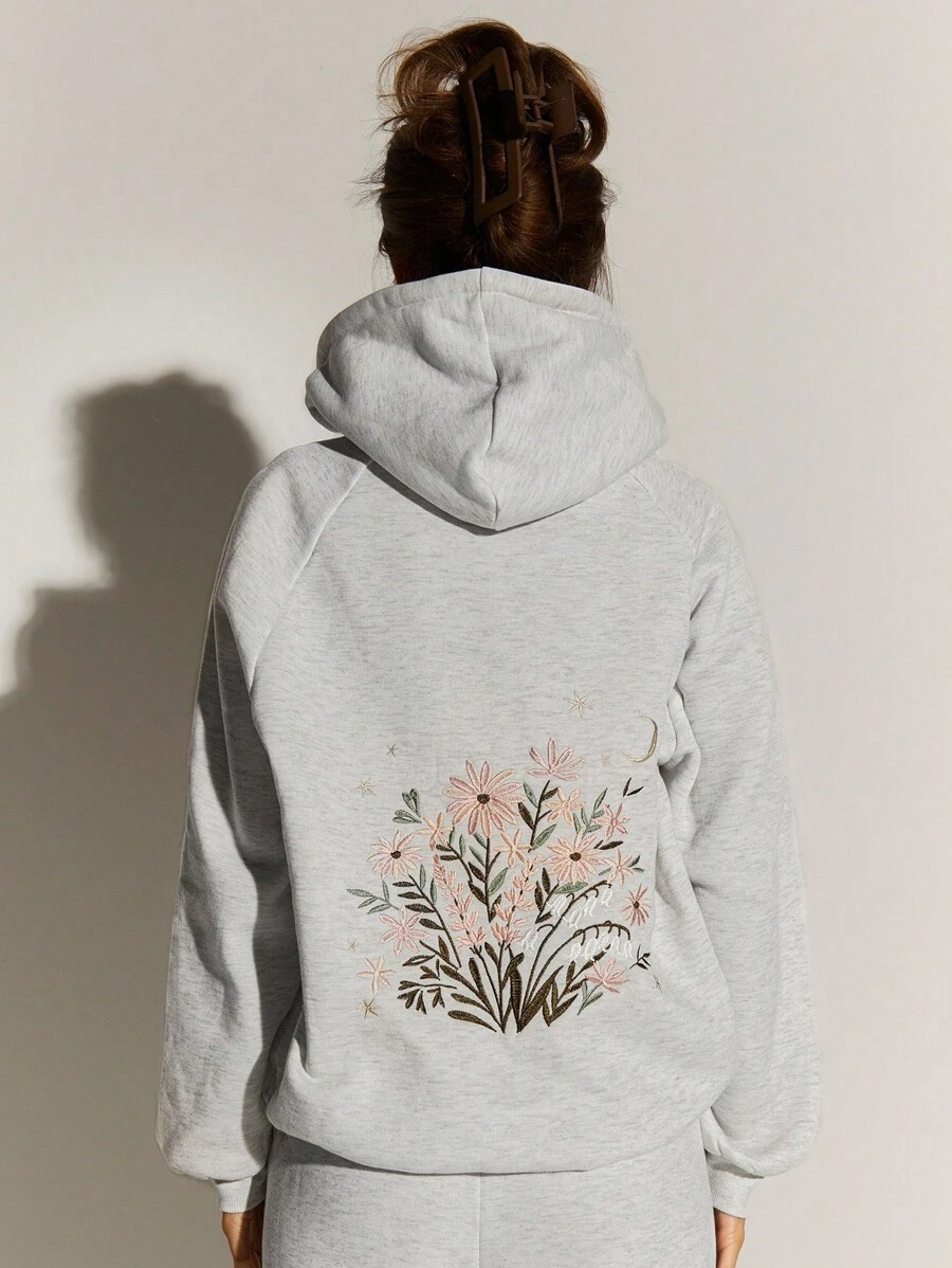 Athîral Women's Floral Embroidery Raglan Sleeve Pocket Hoodie Sweatshirt Women Hoodies Grey Hoodie Graphic Hoodies Women Women Sweatshirts Embroidered Hoodies For Women Embroidered Hoodies Women,Autumn,Winter,Fall