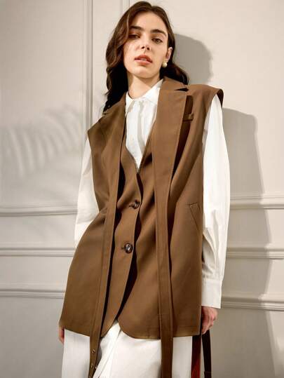 Briarwyn Women's Casual Solid Color Sleeveless Jacket,Fall,Back To School,Old Money Style,Teacher,Vintage