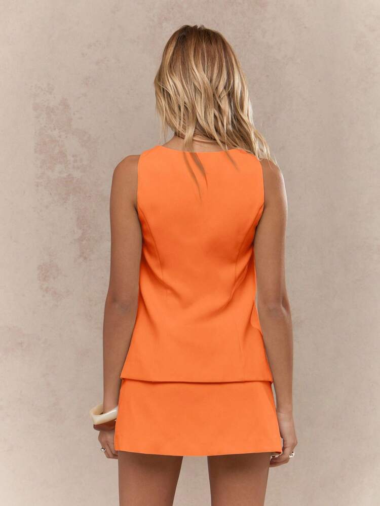 MISSGUIDED Linen Feel Square Neck Mini Dress Waistcoat Button Front Mini Skirt Summer Resort Wear Resort Chic Office Professional Workwear